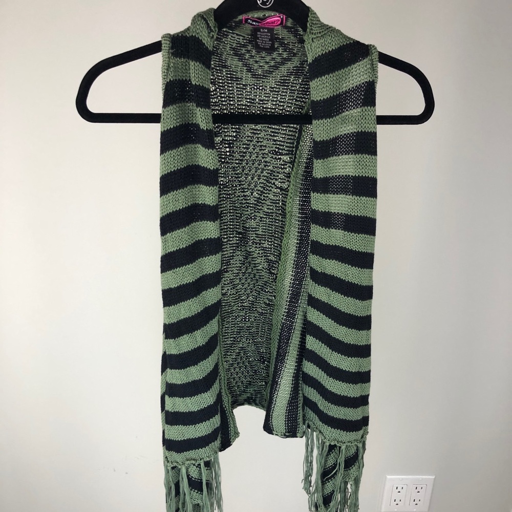 Olive green fringe sweater vest